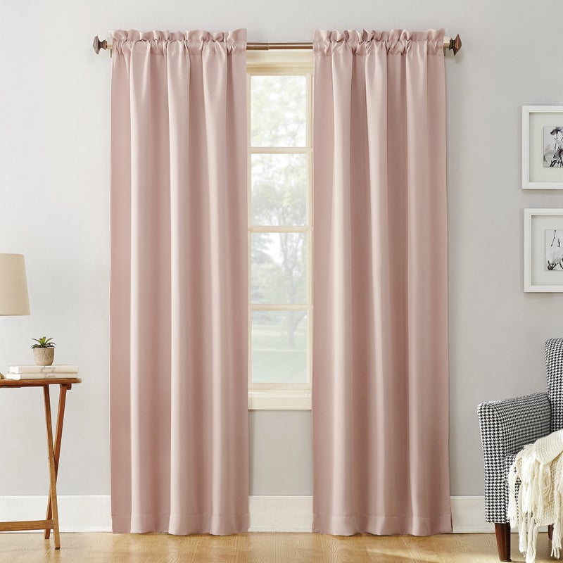 Sun Zero Easton Energy Saving Blackout Rod Pocket Curtain Panel, 40" x 95", Blush Pink - Image 1
